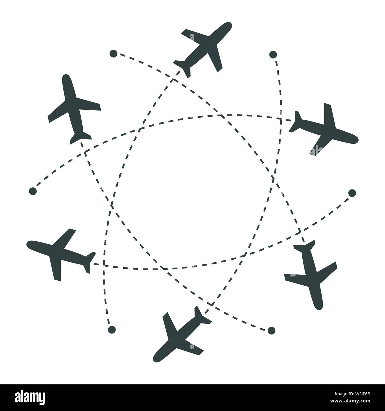 Planes flying with trace in different directions in a circle from one