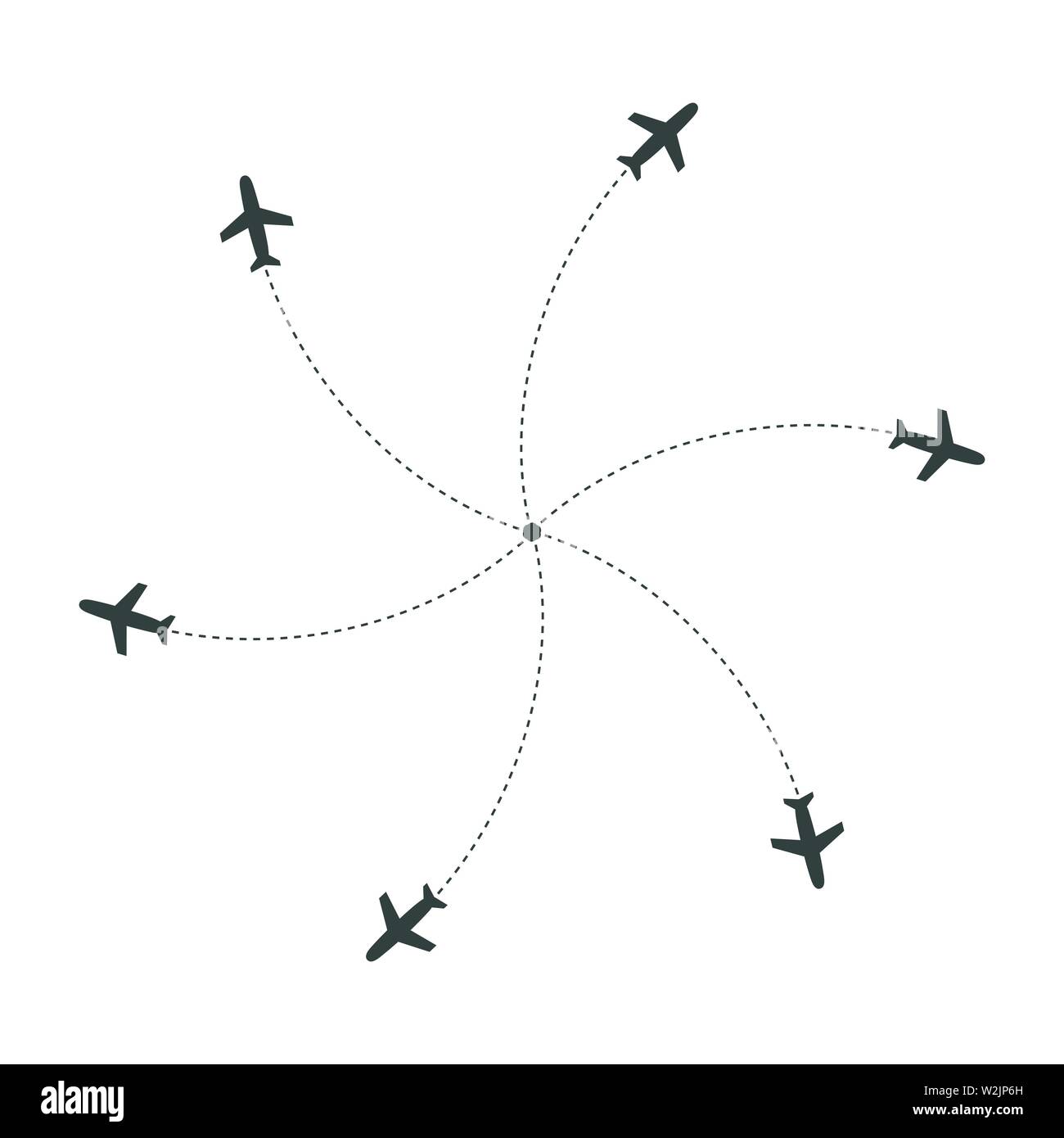 Planes flying with trace in different directions in a circle from one