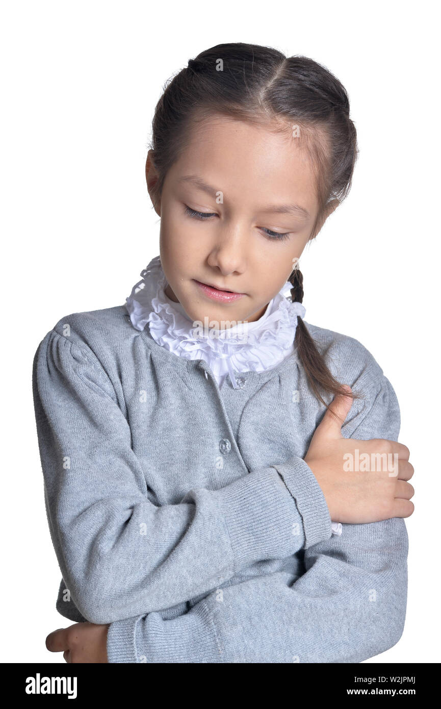 Portrait of cute little girl posing on white background Stock Photo - Alamy