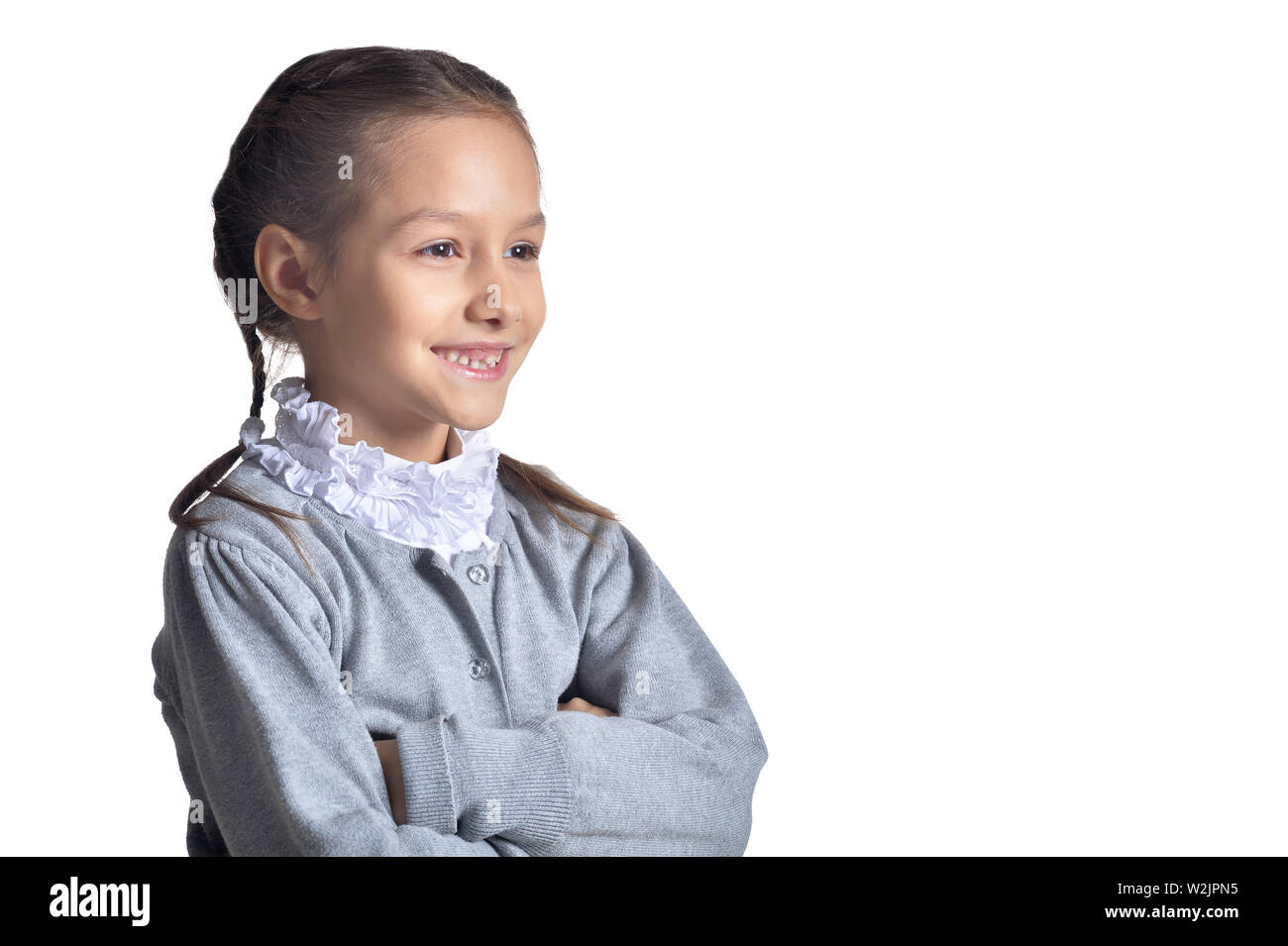 Portrait of cute little girl posing on white background Stock Photo - Alamy