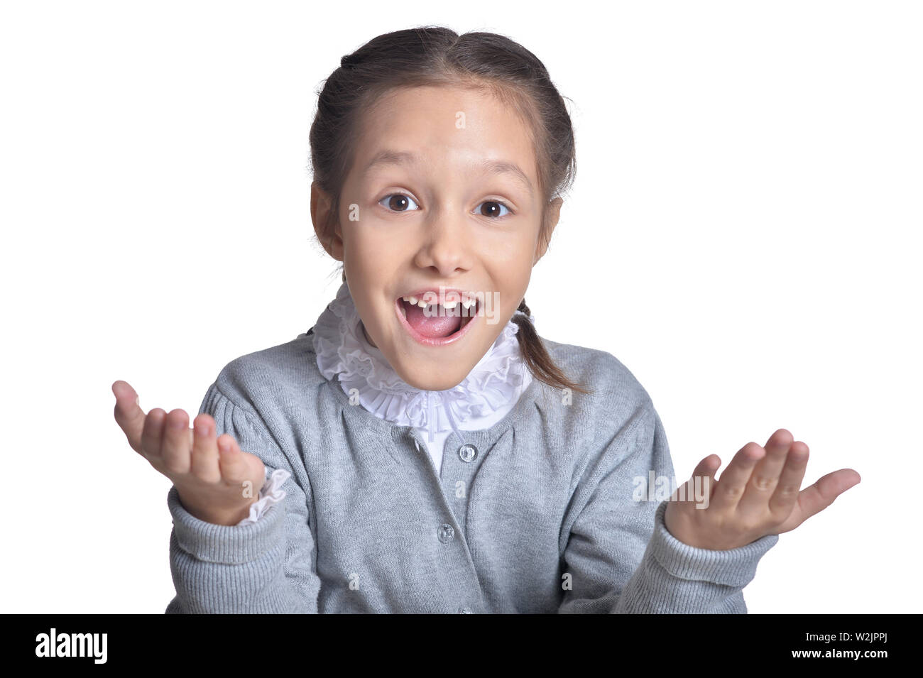 Portrait of cute little girl posing on white background Stock Photo - Alamy