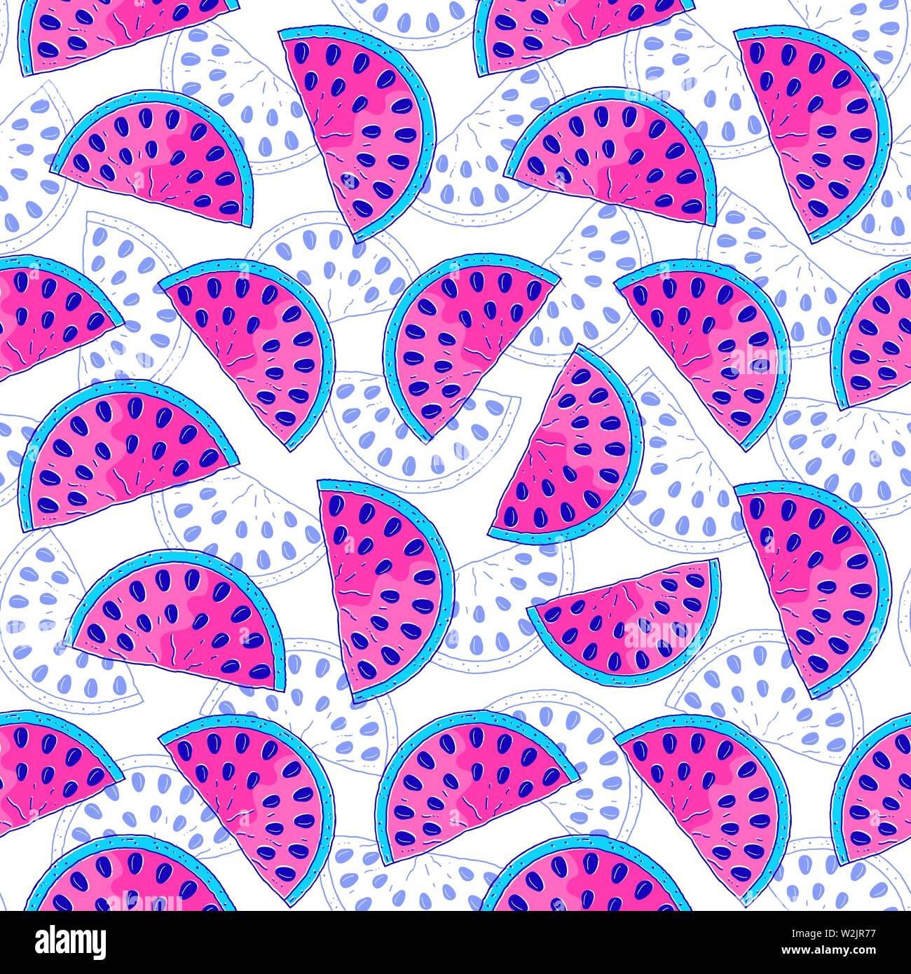 Seamless pattern with watermelons on white background. Surface pattern. Stock Vector