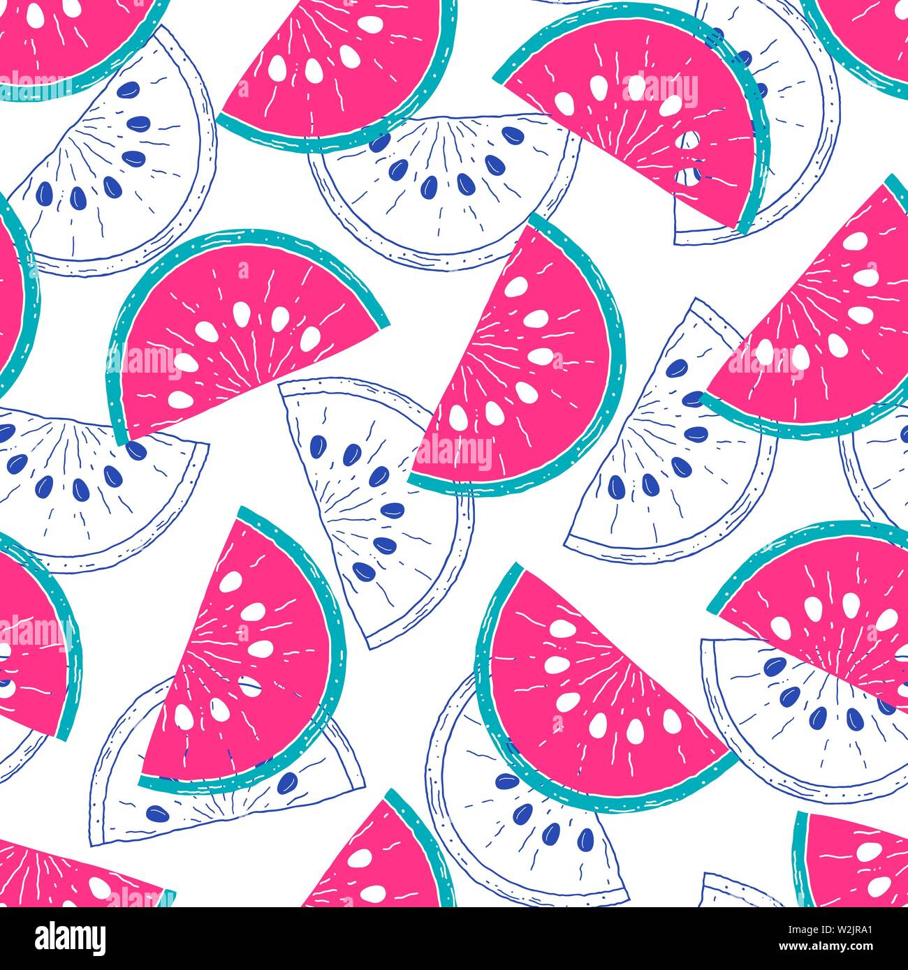 Seamless pattern with watermelons on white background. Surface pattern. Stock Vector