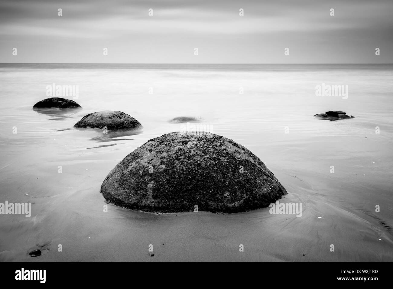 Moeraki Boulders, New Zealand, Black and offers White Photograph