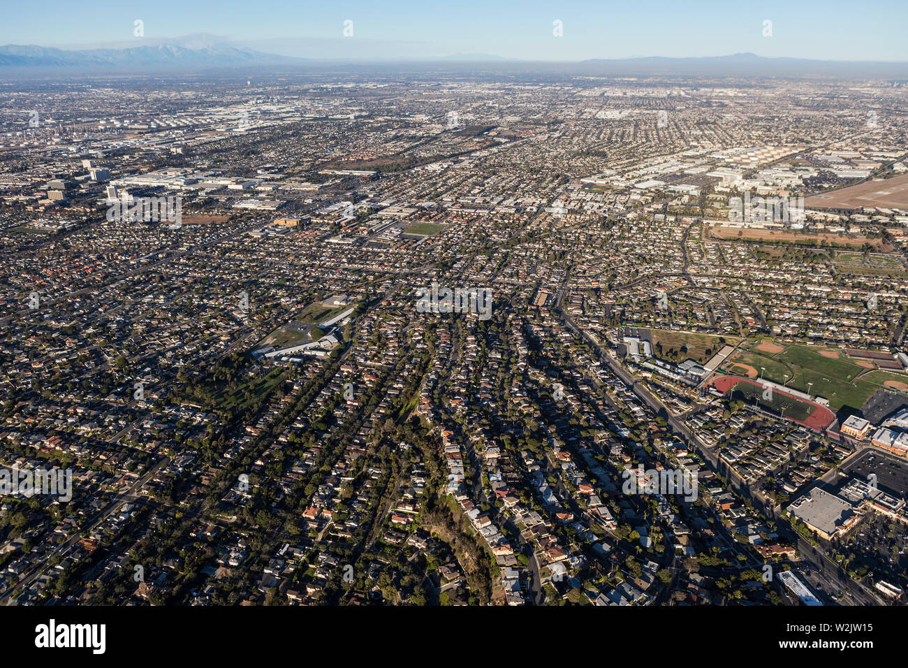 Afternoon aerial view of sprawling residential areas in the south bay