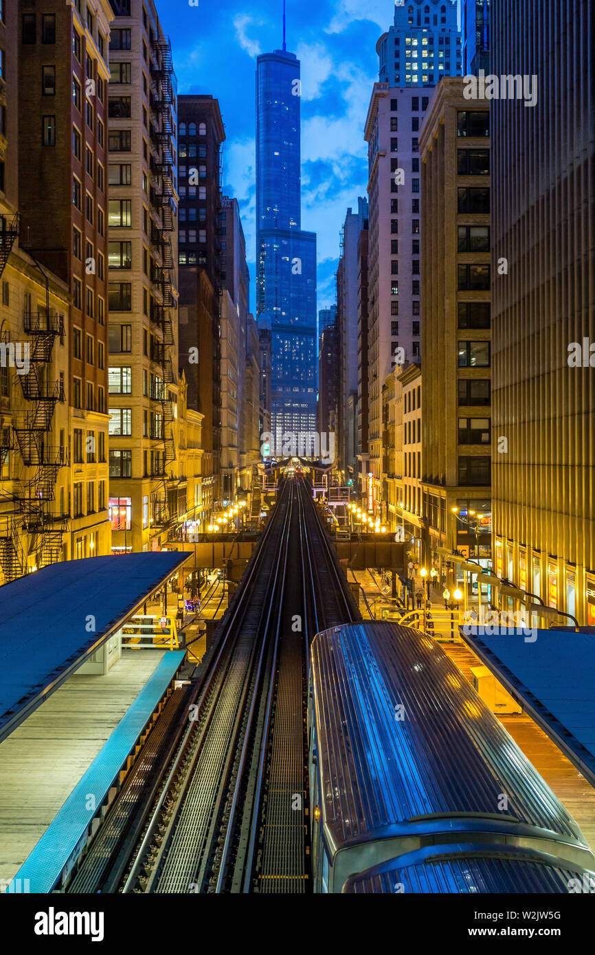 Looking Down the Train Tracks in Chicago Stock Photo