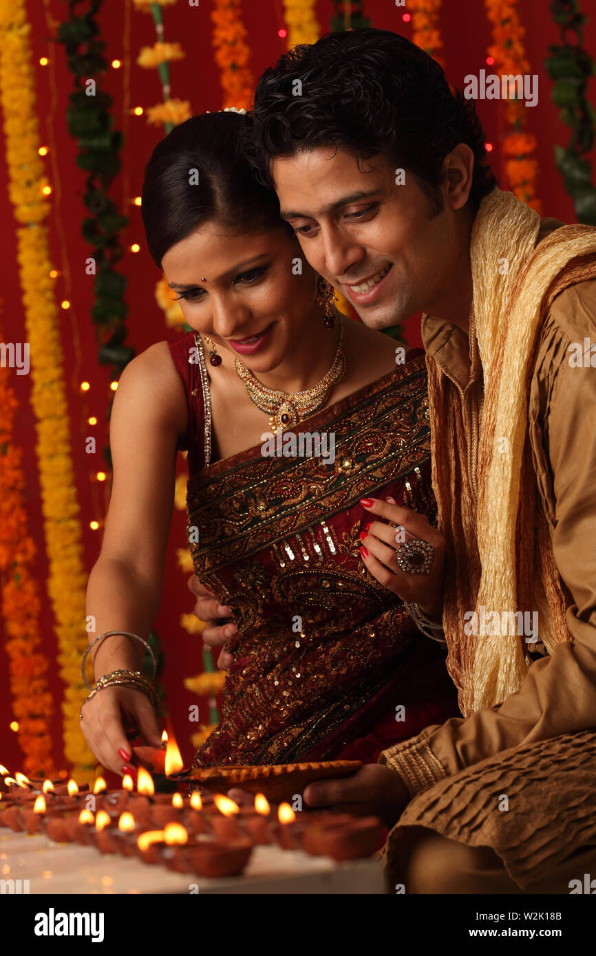 Couple celebrating Diwali Stock Photo