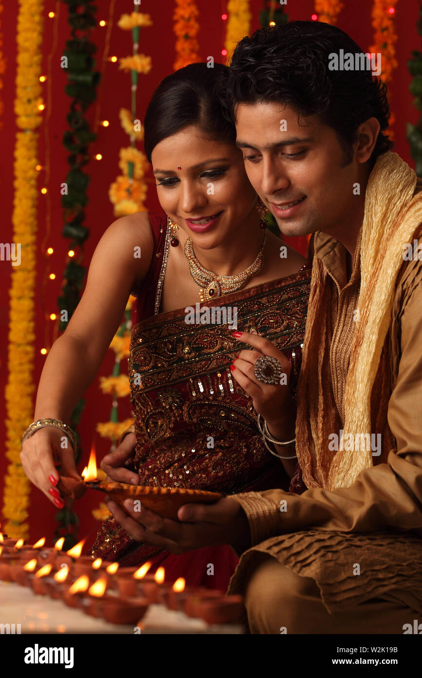 Couple celebrating Diwali Stock Photo