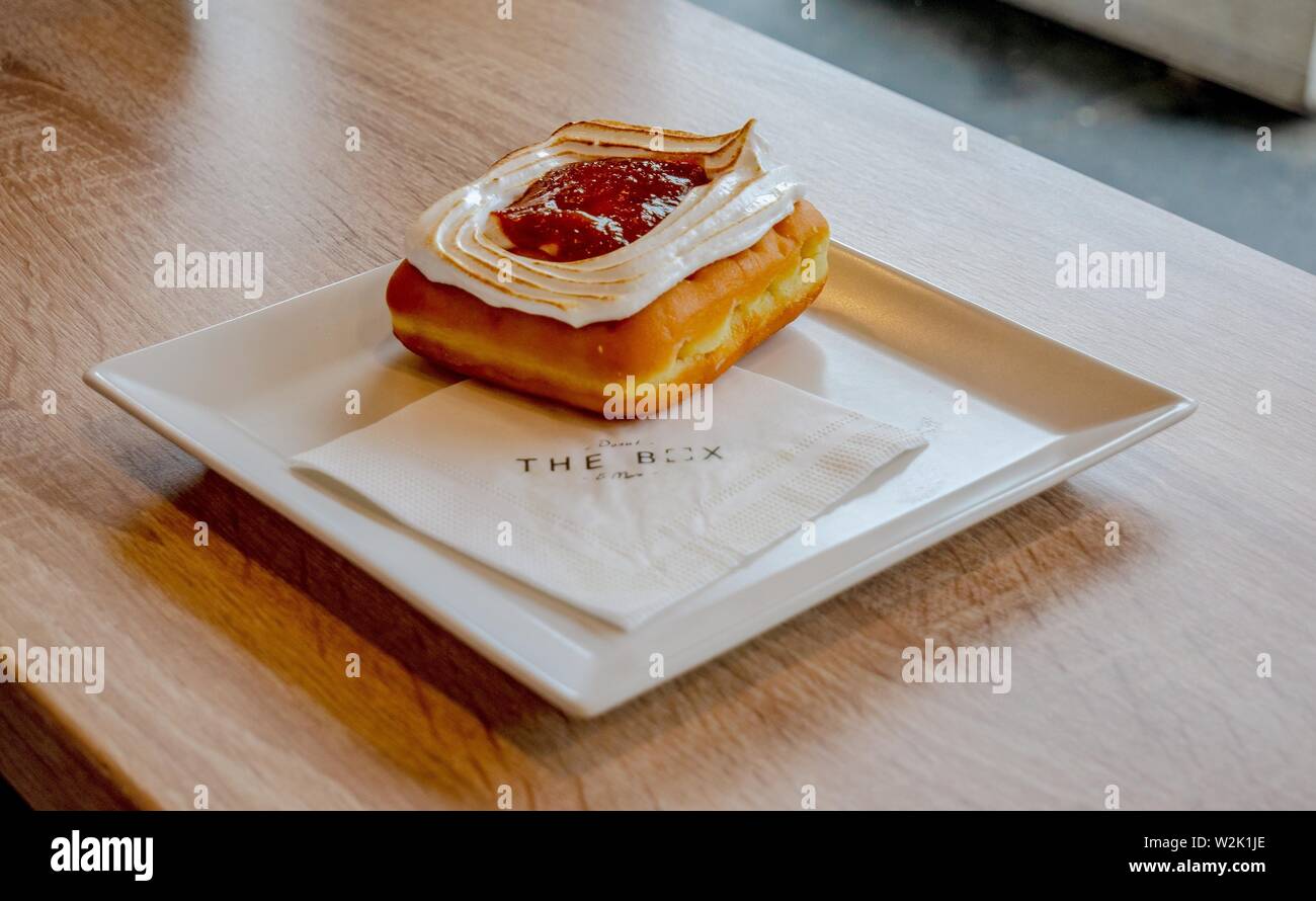 Gyor Hungary 05 12 2019 an apricot meringue donut at the box donut Stock  Photo - Alamy