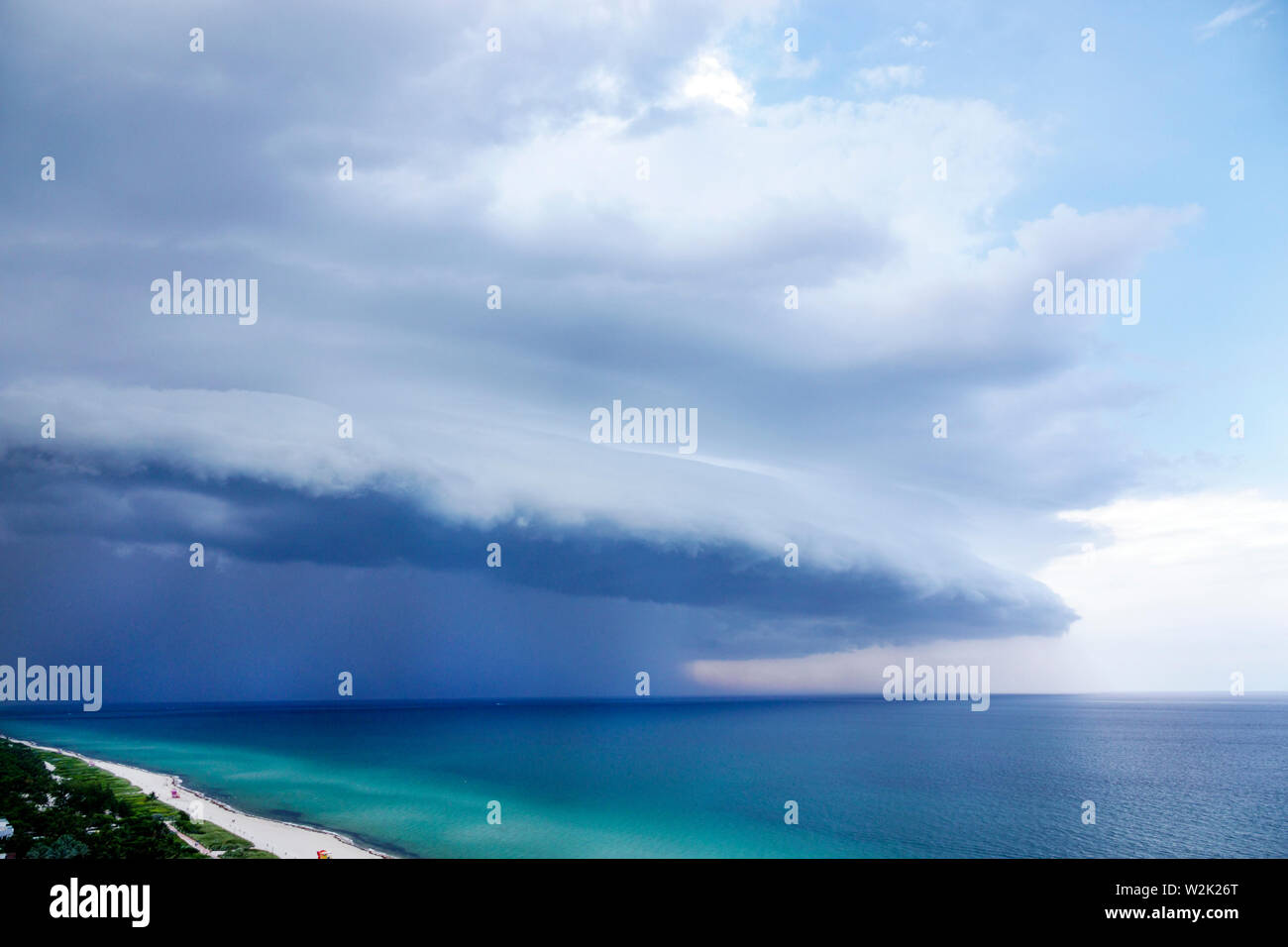 Miami Beach Florida,North Beach,Atlantic Ocean,weather clouds sky stormfront storm front,arcus wedge shelf cloud rain,FL190704002 Stock Photo