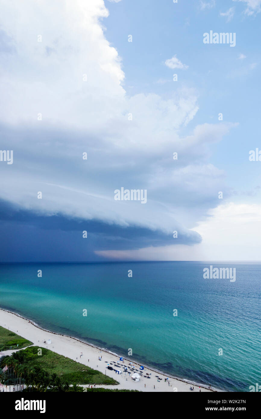 Miami Beach Florida,North Beach,Atlantic Ocean,weather clouds sky stormfront storm front,arcus wedge shelf cloud rain,FL190704001 Stock Photo