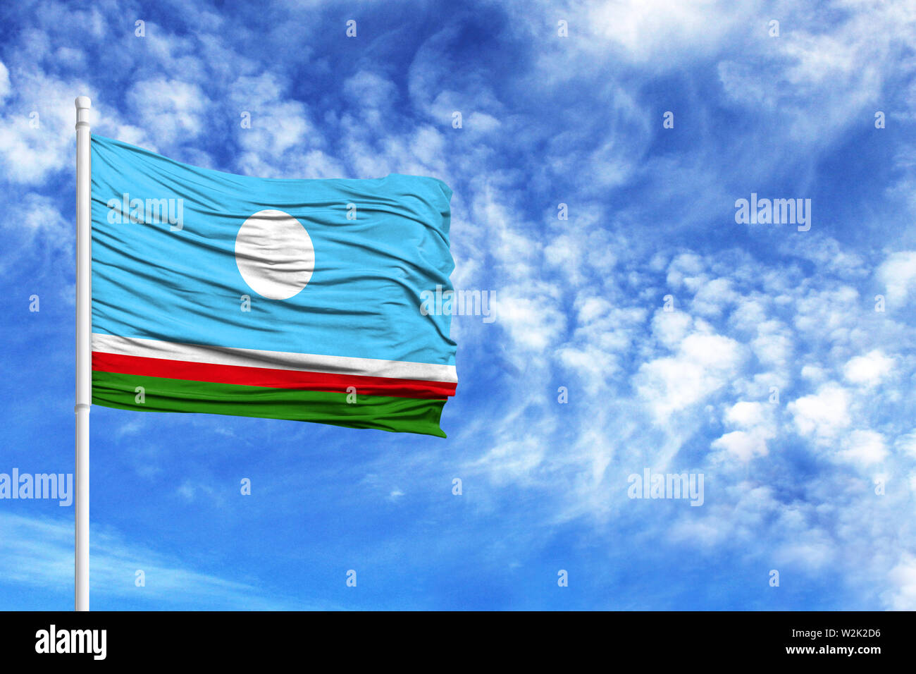 National Flag Of Sakha Republic On A Flagpole In Front Of Blue Sky Stock Photo Alamy