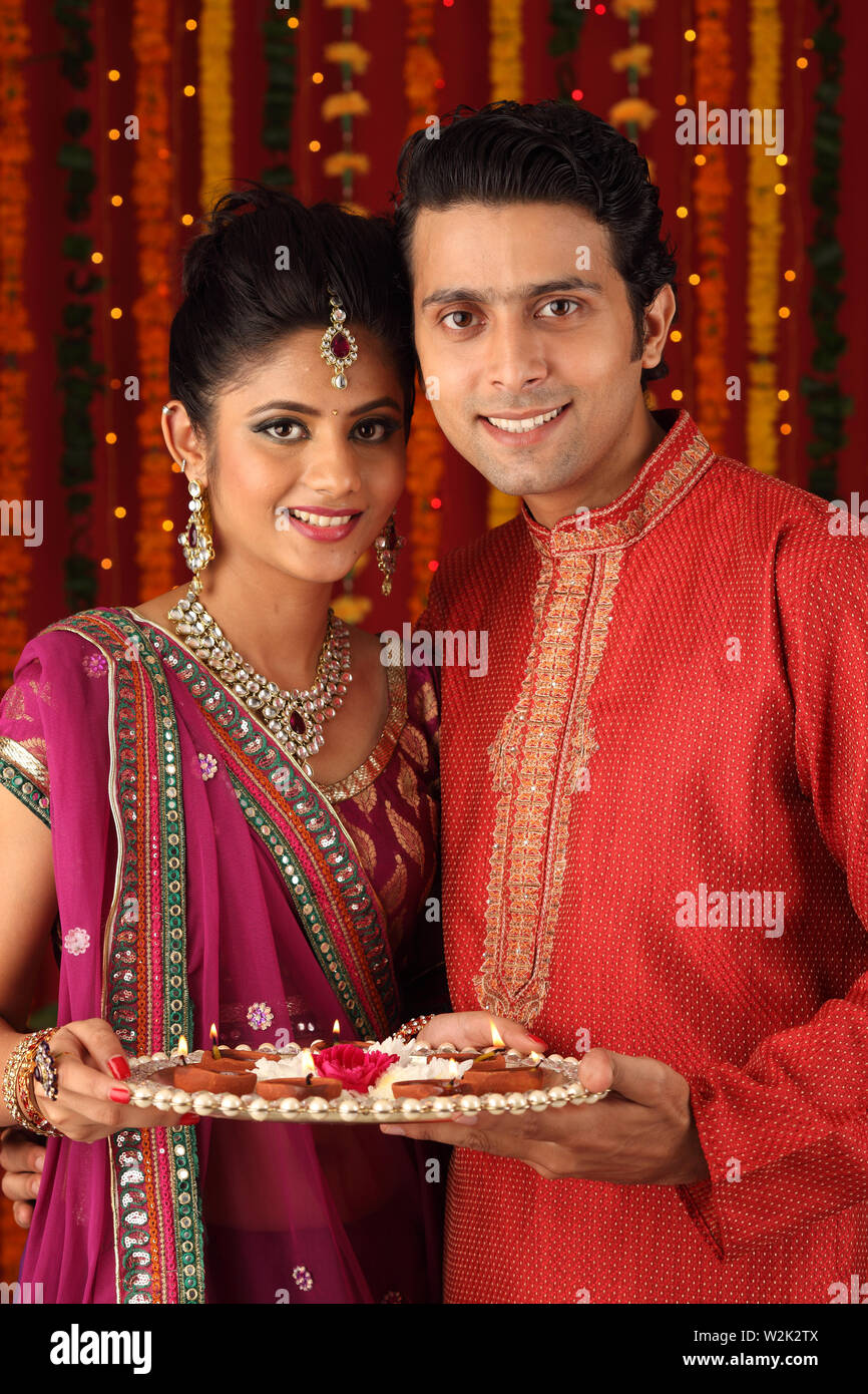Portrait of a couple celebrating Diwali Stock Photo