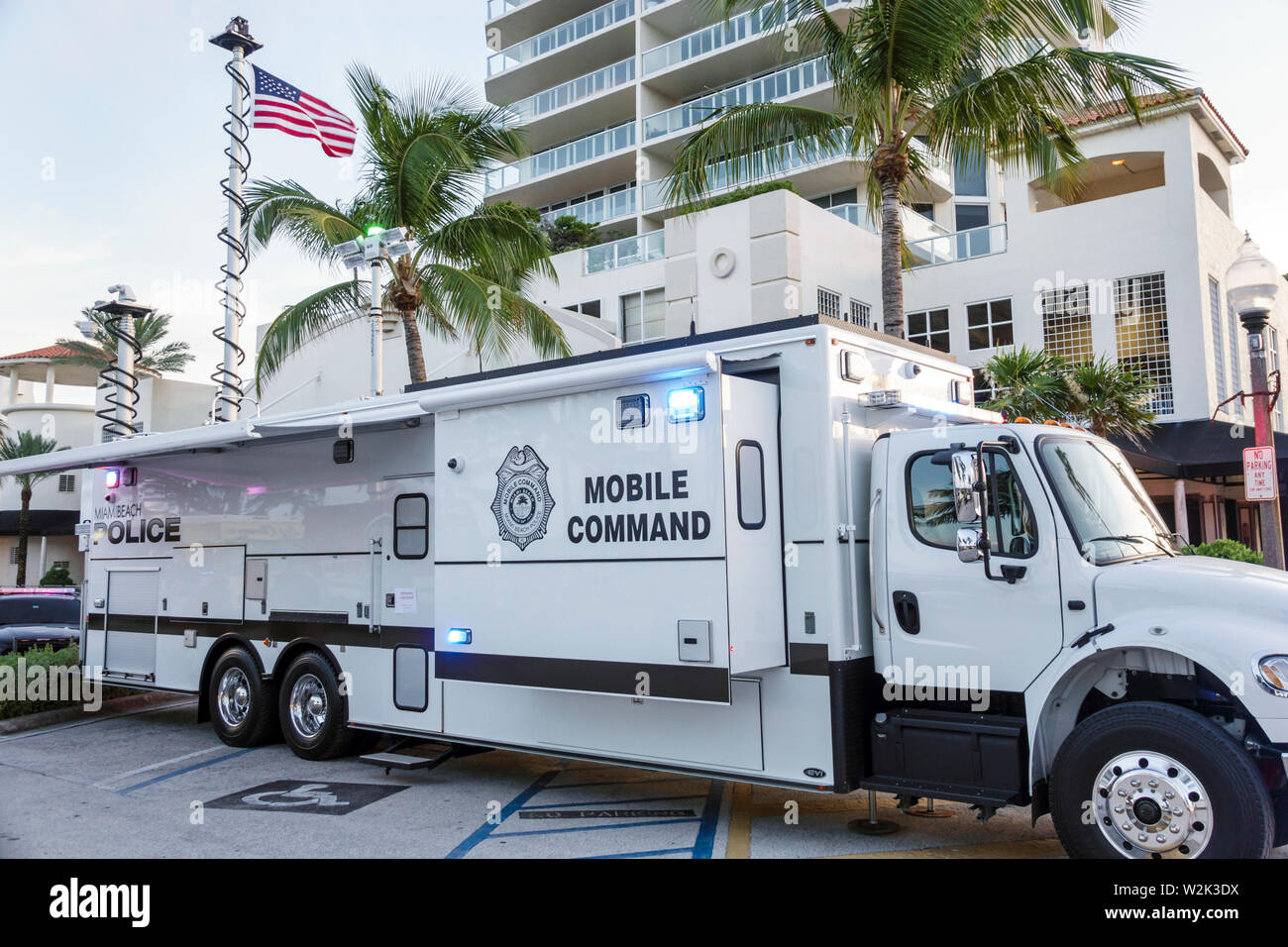Miami Beach Florida,North Beach,Fire on the Fourth Festival July 4th annual police presence,Mobile Command vehicle,FL190704068 Stock Photo