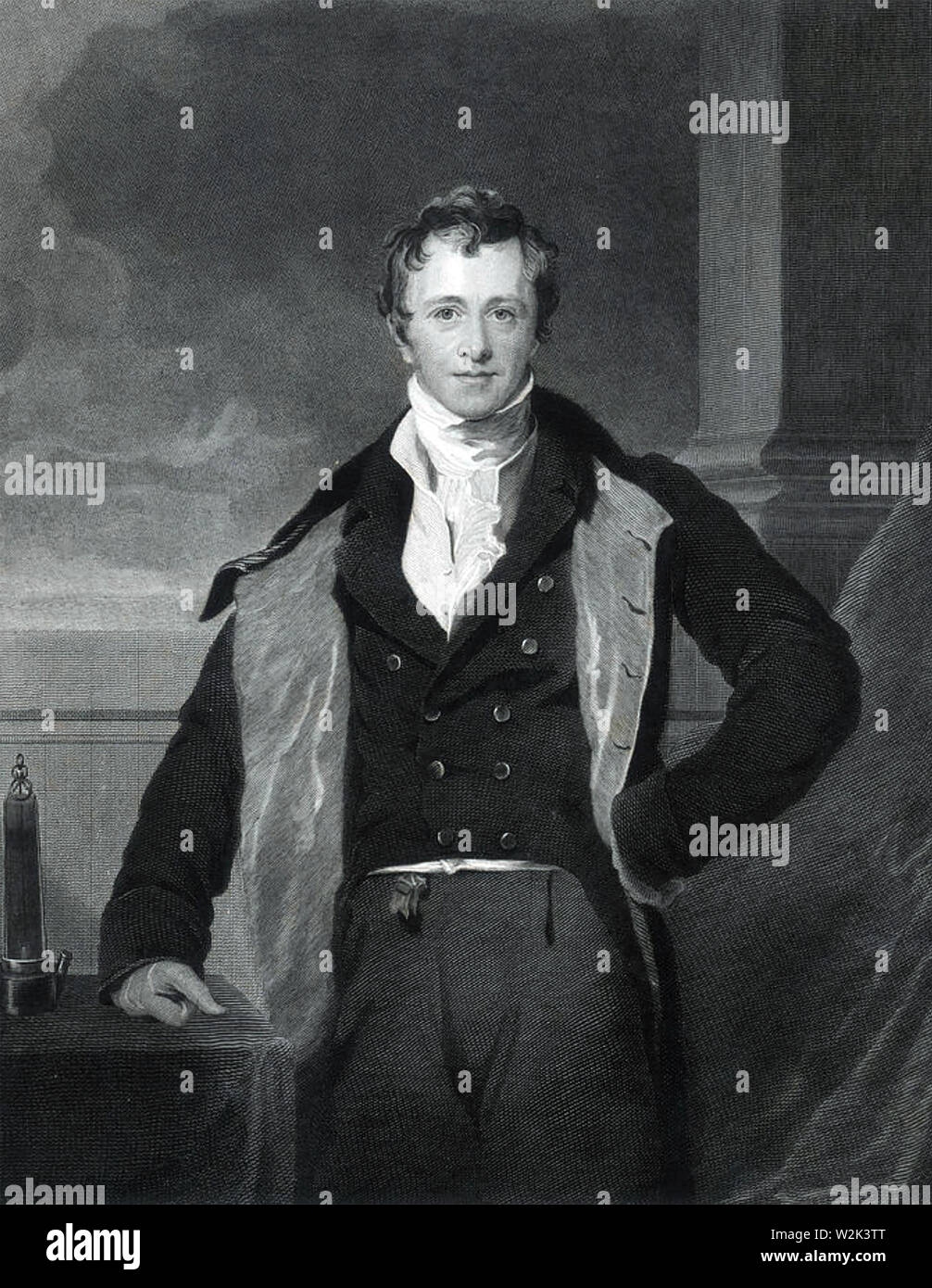 HUMPHRY DAVY (1778-1829) Cornish chemist and inventor seen here with his  safety lamp Stock Photo