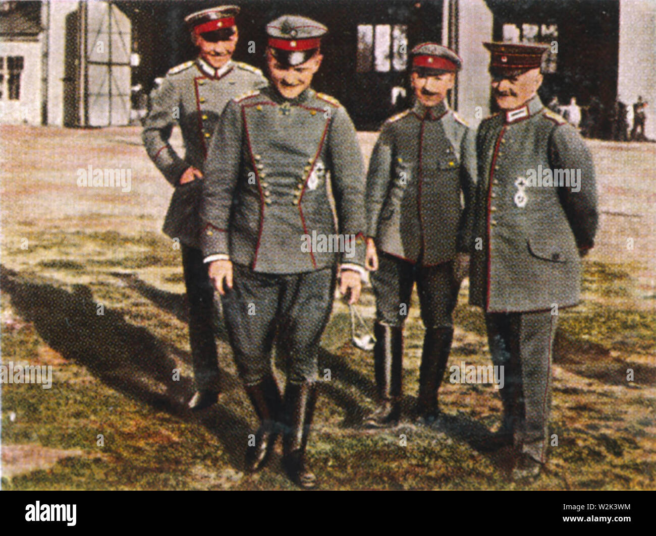 MANFRED von RICHTHOFEN (1892-1918) German fighter pilot in WW1 shown second from left on a contemporary German postcard Stock Photo