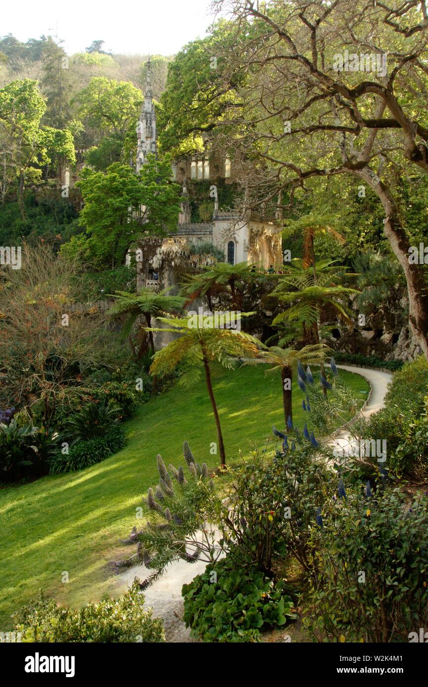 Next to lisbon you can find Sintra, that is well known for his famous castle, gardens and lots of Quinta's - for expample 'Quinta da Regaleira' Stock Photo