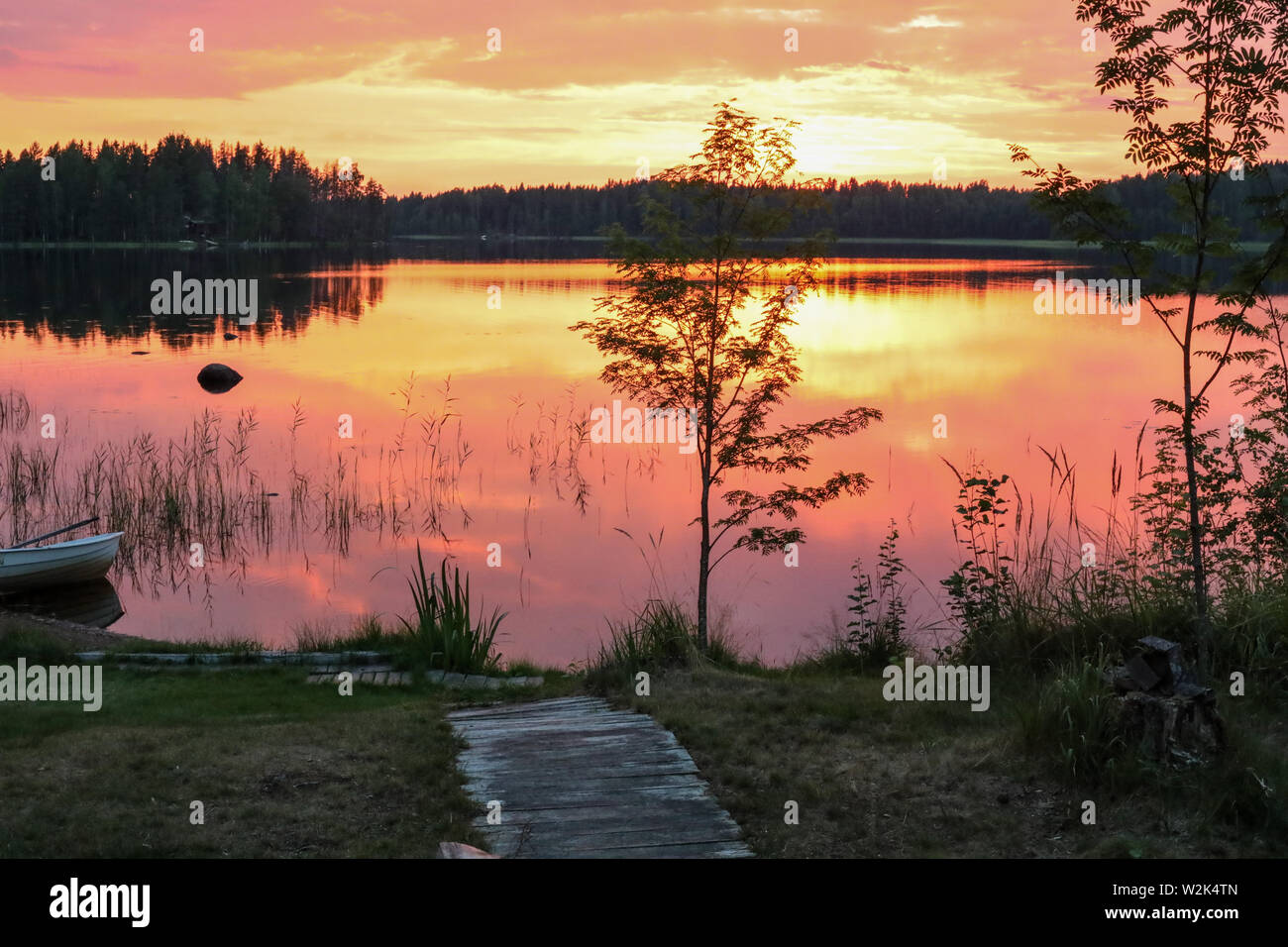 Sunset on Lake Ainesjärvi in Ylöjärvi, Finland Stock Photo
