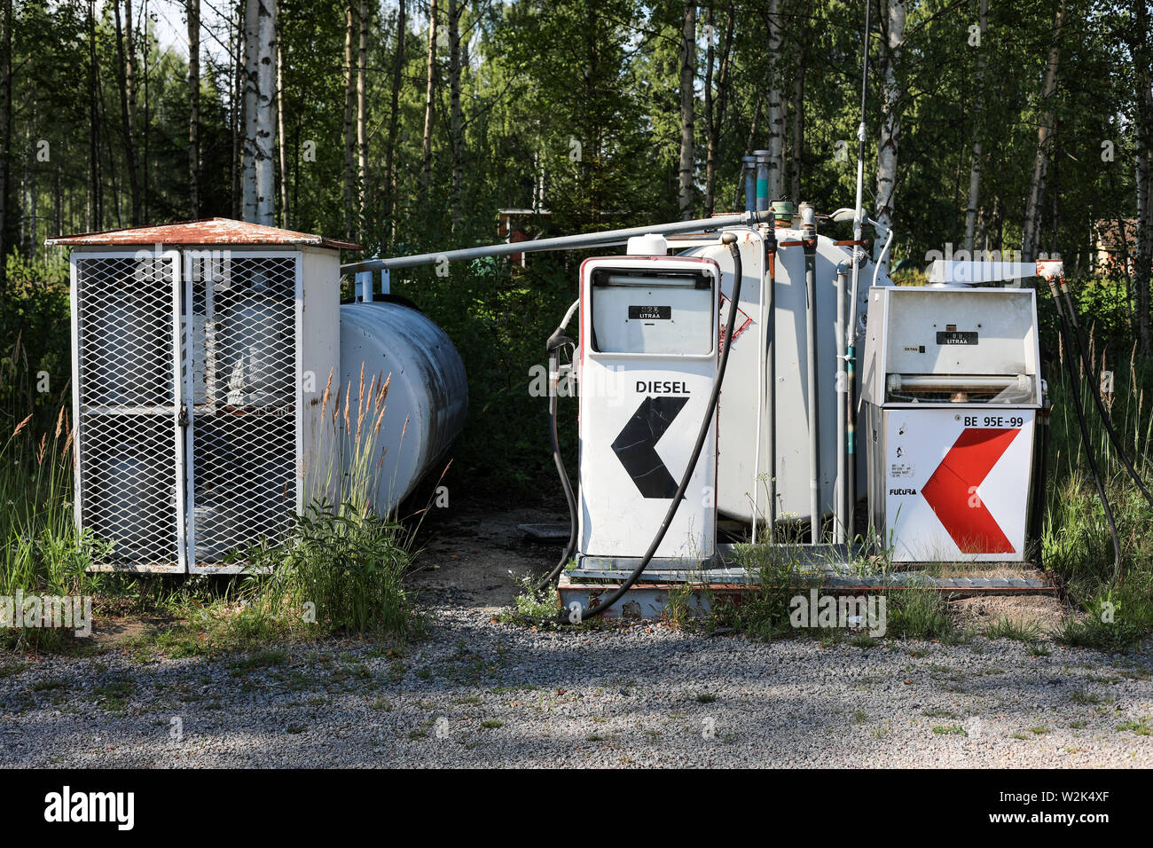 Old, rural filling station in Ylöjärvi, Finland Stock Photo