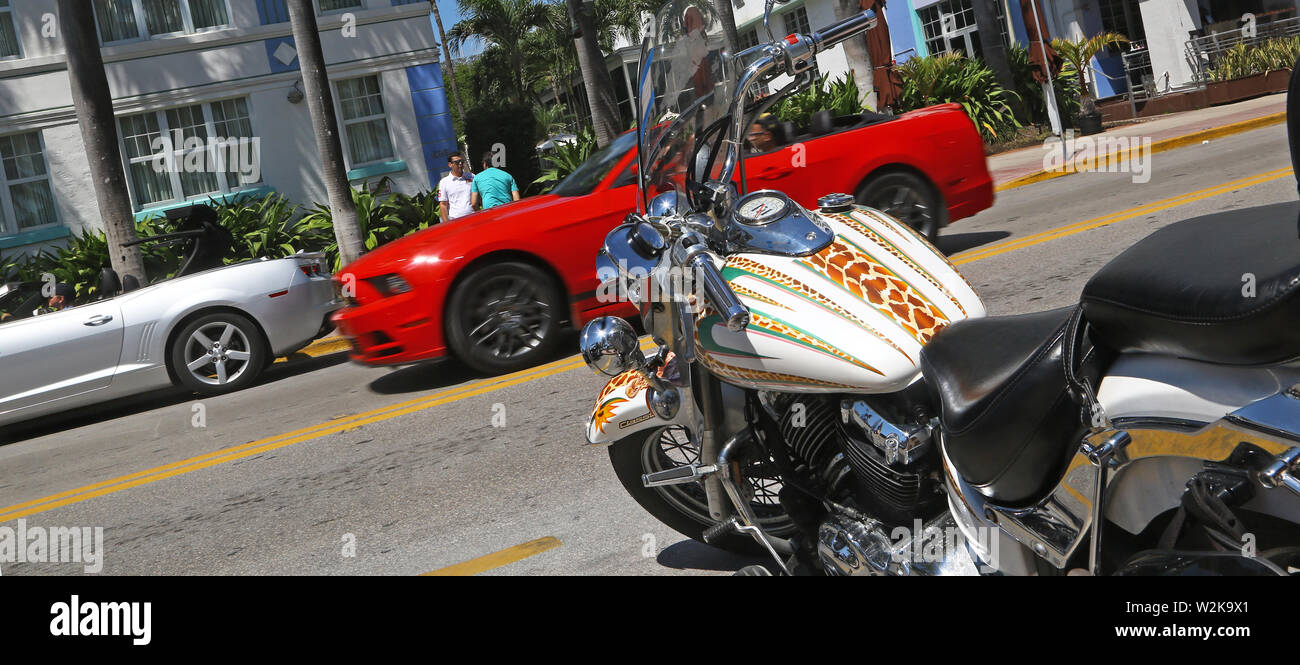 Traffic in Ocean Drive, Miami Beach Stock Photo