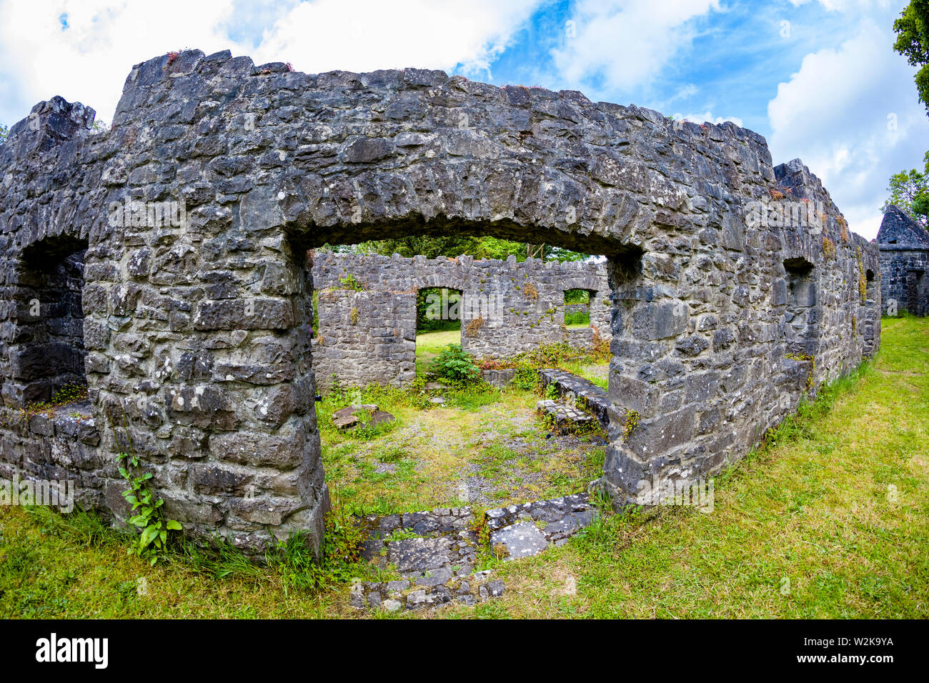 Medieval ruins near Thoor Ballylee Castle or Yeats Tower  in town if Gort County Galway Ireland Stock Photo