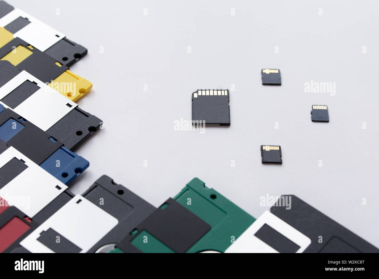 The evolution of digital data storage device. Floppy disks vs small