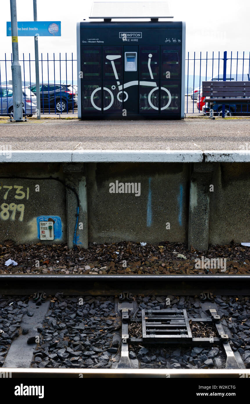 Brompton bike hire dock Exmouth Railway Station Devon Stock Photo Alamy