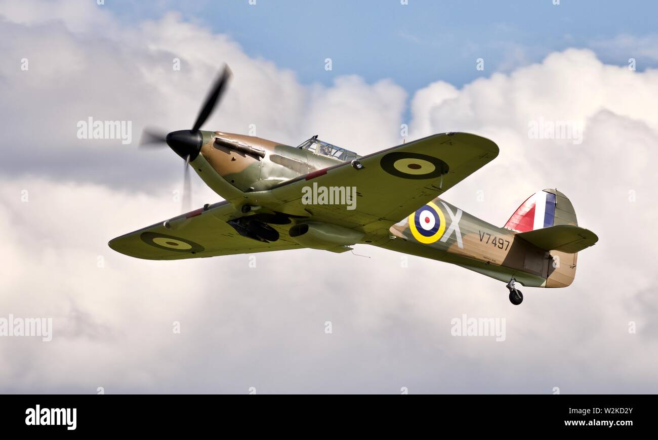 Hawker Hurricane Mk.I V7497 airborne at Shuttleworth Military Airshow on the 7th July 2019 Stock Photo