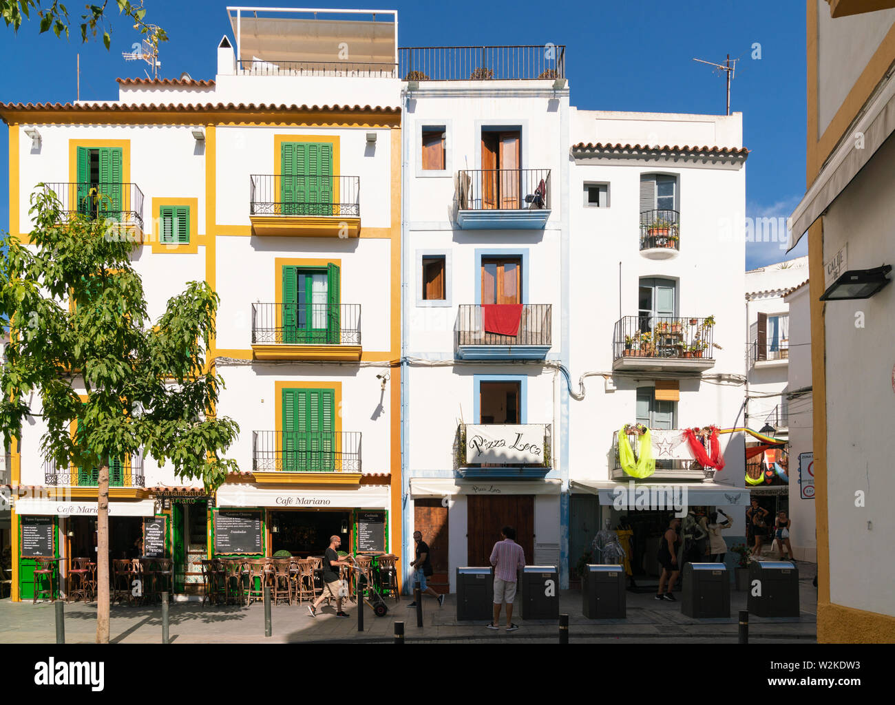 22th June 2019 - Ibiza, Spain. Colorful old spanish house in the Old Town of Eivissa. Famous travel destination located in Europe. Stock Photo