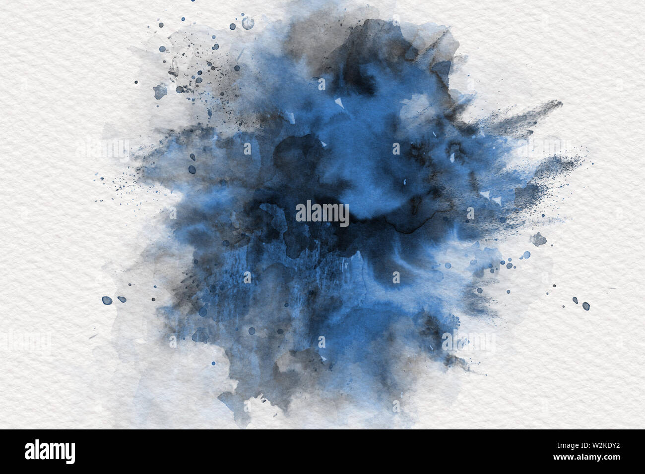 Download Abstract Watercolor Paint Splatter Background On Textured White Paper In A Central Blend Of Shades Of Blue And Black Stock Photo Alamy