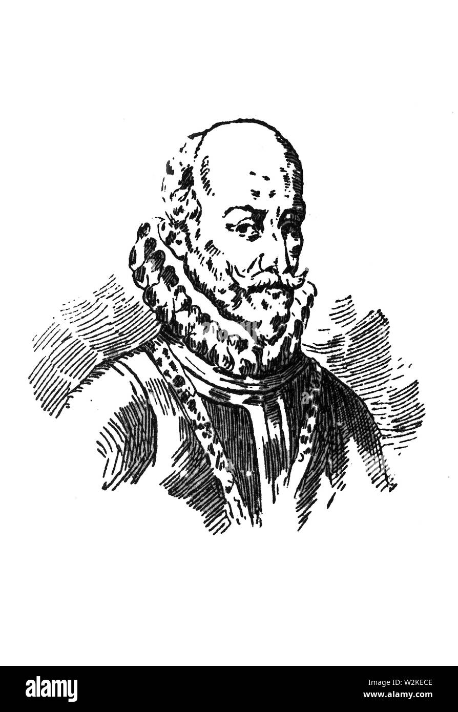 Alvaro de Bazan, 1st Marquis of Santa Cruz Portrait. Draw from book Enciclopedia Autodidactica published by Dalmau Car Stock Photo