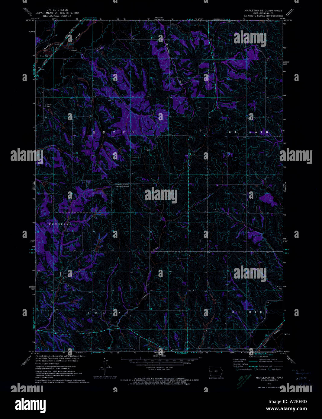 USGS TOPO Map Iowa IA Mapleton SE 175077 1971 24000 Inverted ...