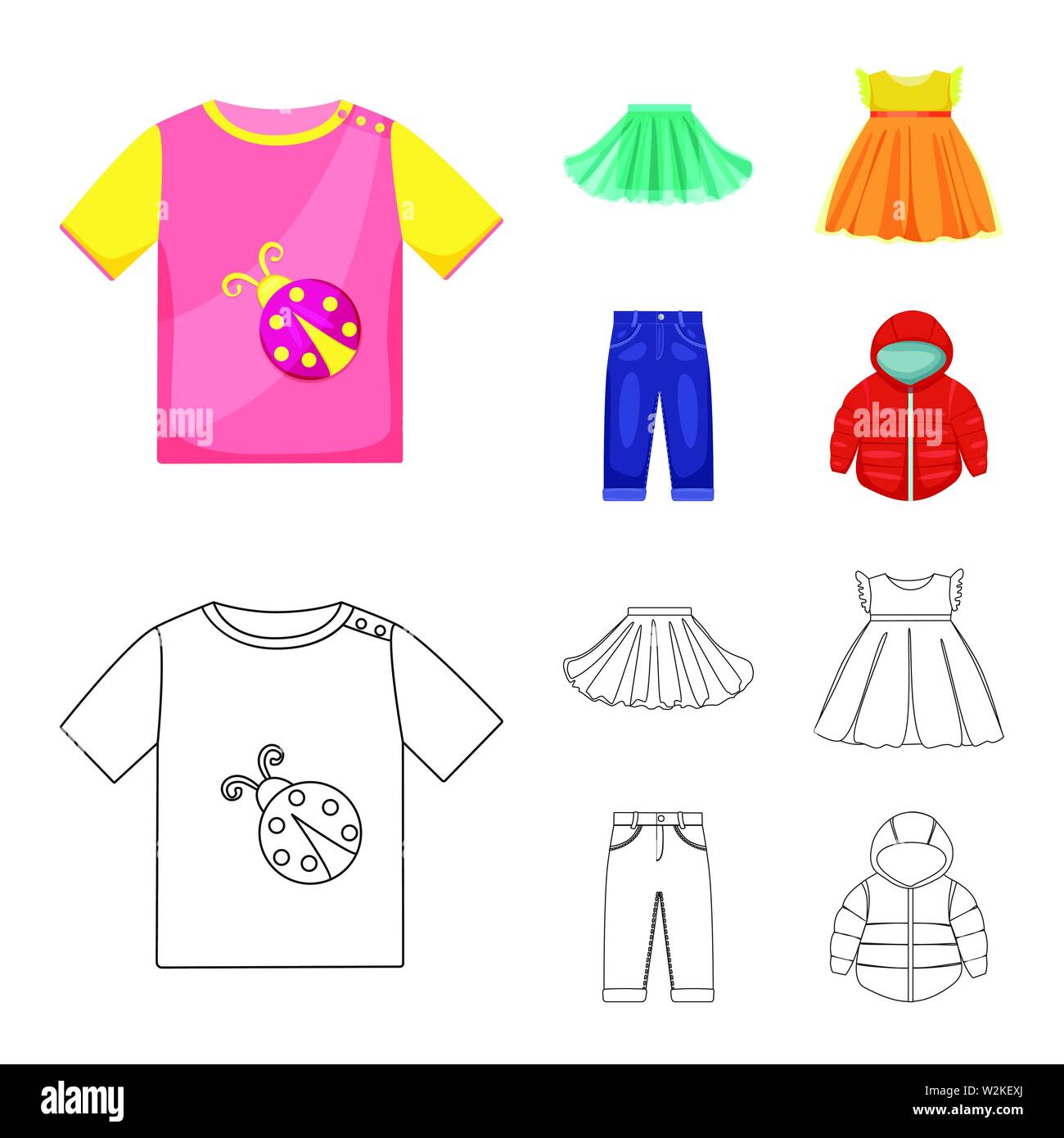 Vector design of fashion and garment icon. Set of fashion and cotton