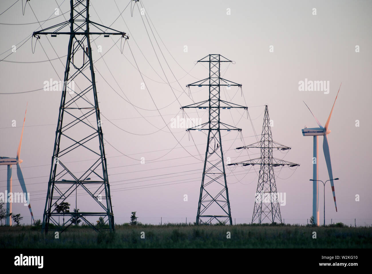 Power lines and wind farm hi-res stock photography and images - Alamy
