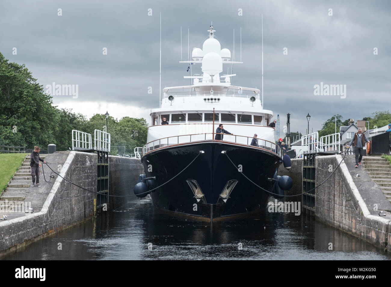 'Lady Rose' passing through Muirtown Locks, Caledonian Canal, Inverness Stock Photo