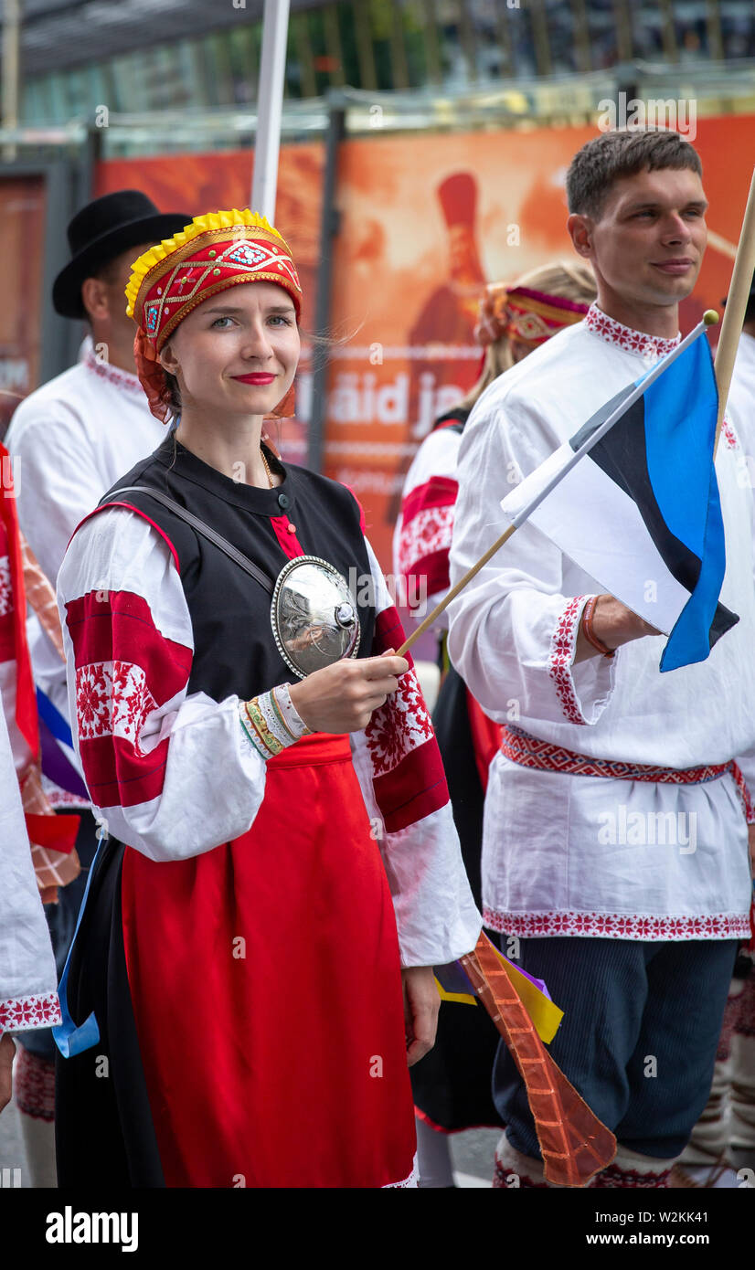 Tallinn, Estonia, 6th July, 2019: people in traditional clothing in