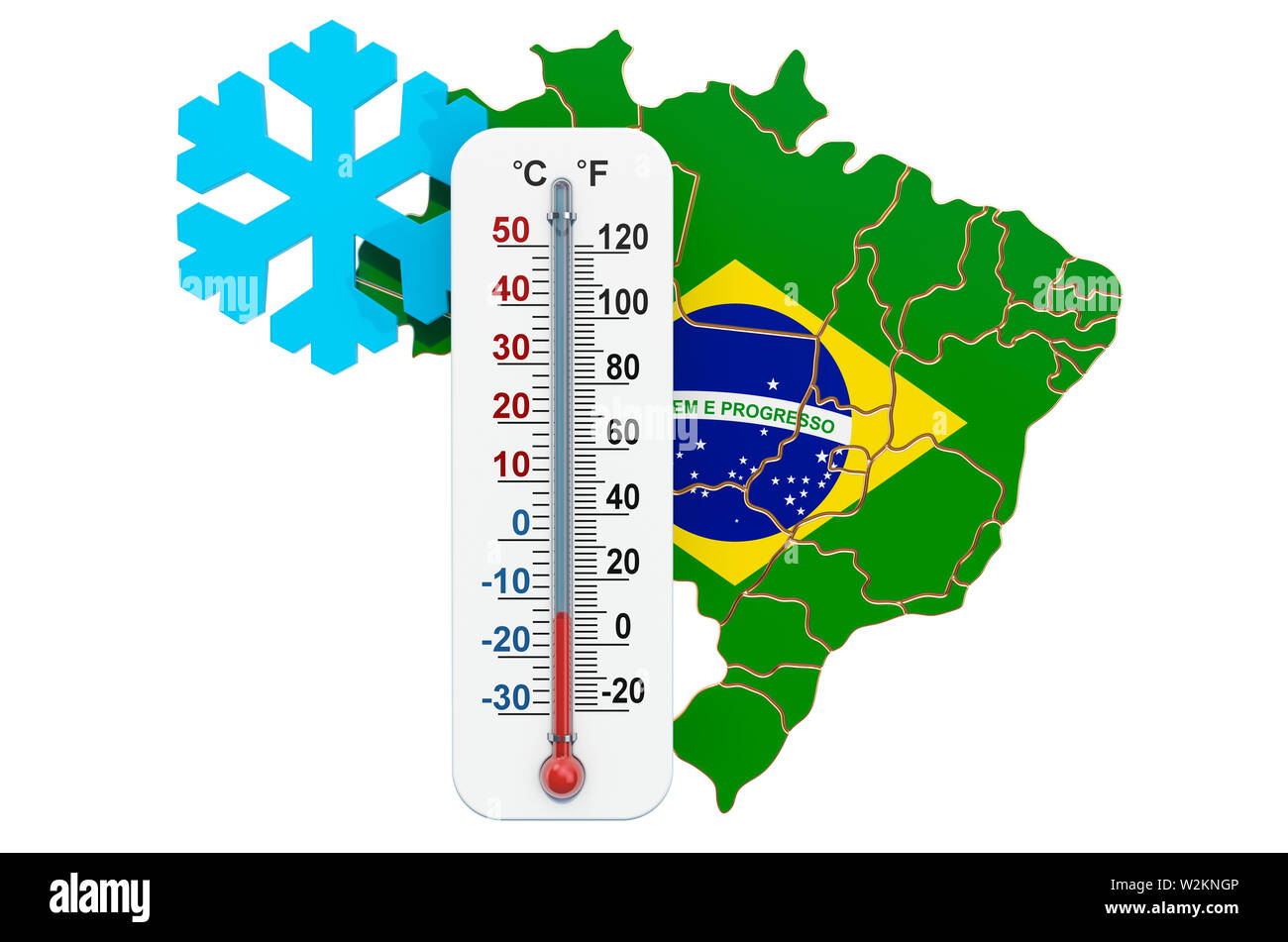 Extreme cold in Brazil concept. 3D rendering isolated on white background Stock Photo