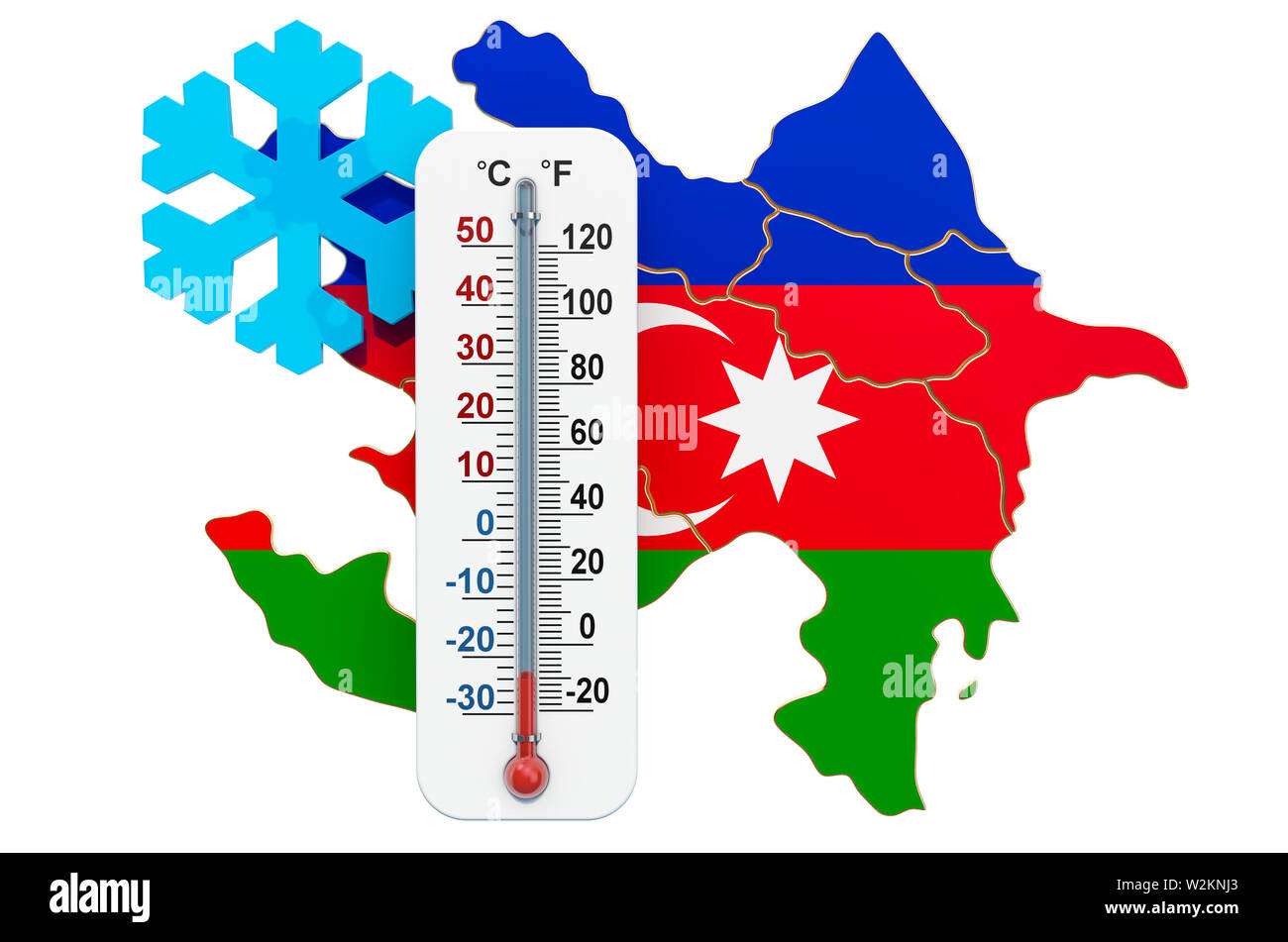 Extreme cold in Azerbaijan concept. 3D rendering isolated on white
