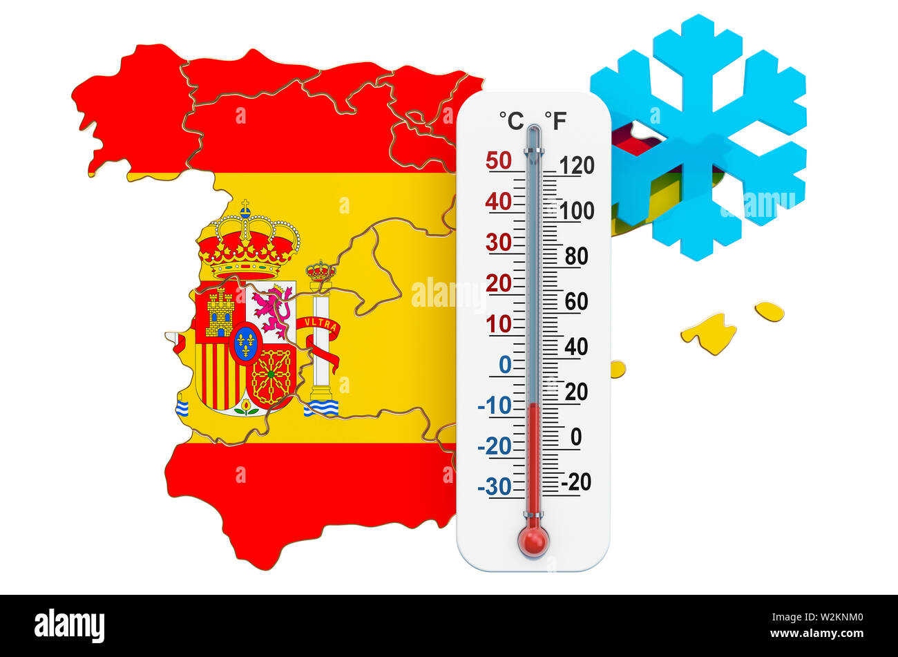 Extreme cold in Spain concept. 3D rendering isolated on white