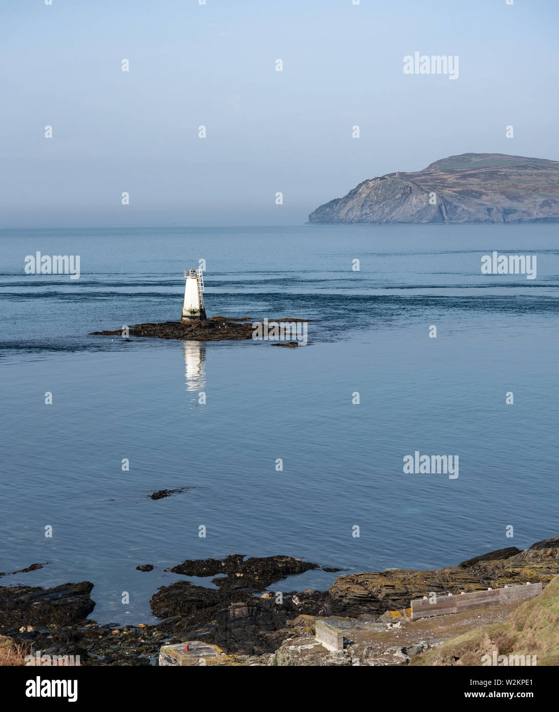 Small lighthouse near Calf Of Man, kitterland rocks Stock Photo