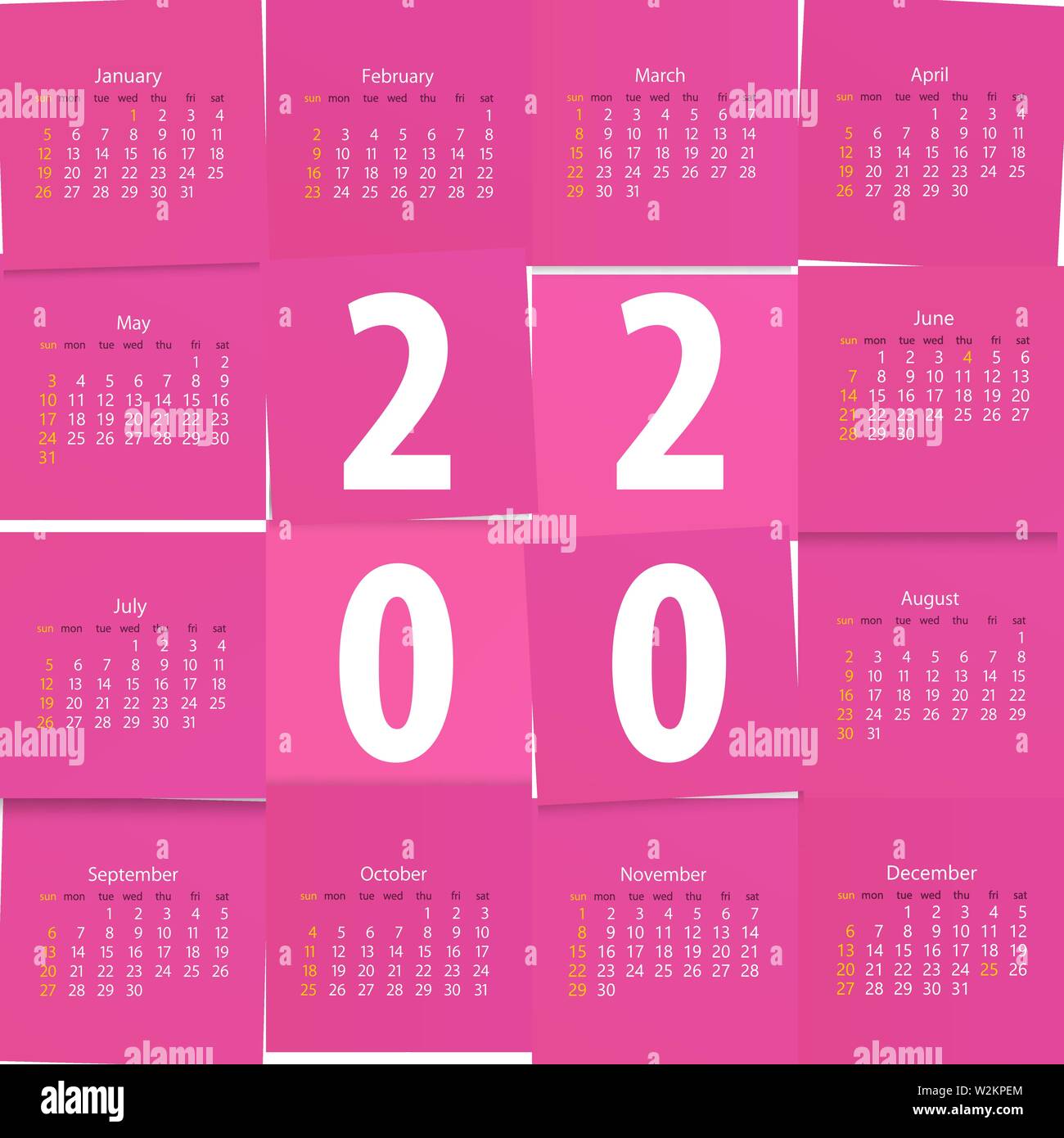 Modern calendar template Office paper cut design. Soft Shadow monthly, weekly template Stock Vector