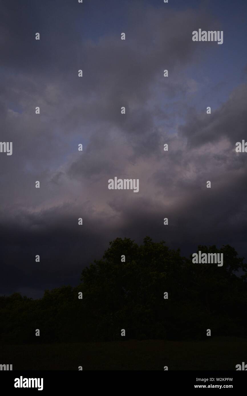 landscape, skyscape, cloudy sky with trees in the distance Stock Photo ...
