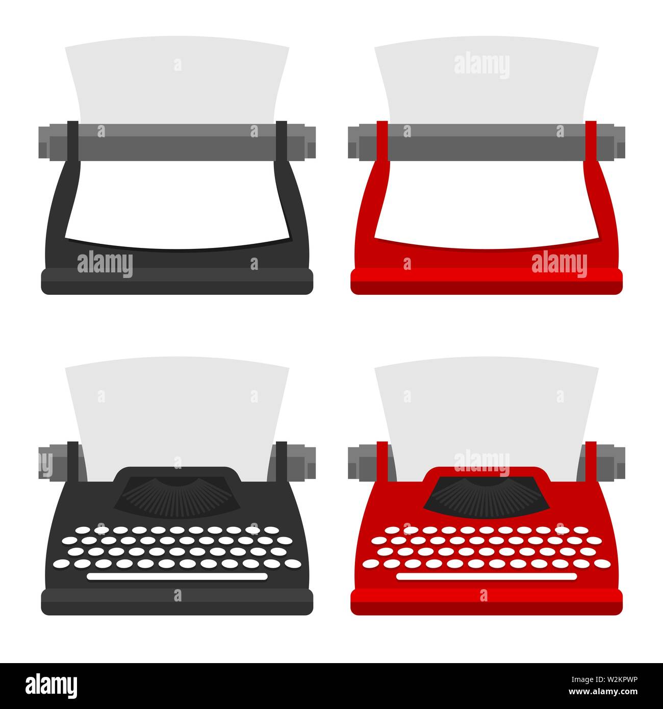 A set of furniture for the workplace. typewriter front and rear In different styles Vector flat illustration Stock Vector