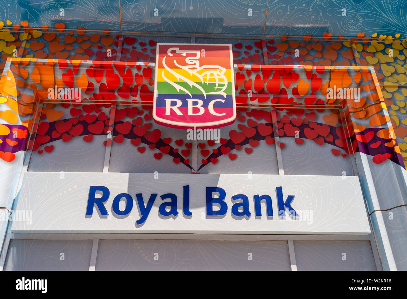 Toronto, CA - 23 June 2019: Royal Bank of Canada facade displays the rainbow colors to celebrate pride month in Toronto, Canada Stock Photo