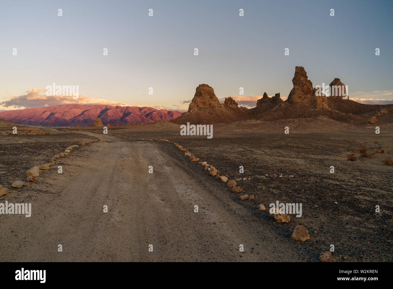 Image of the famous Trona Pinnacles, an unusual geological feature in the California Desert National Conservation Area. Stock Photo