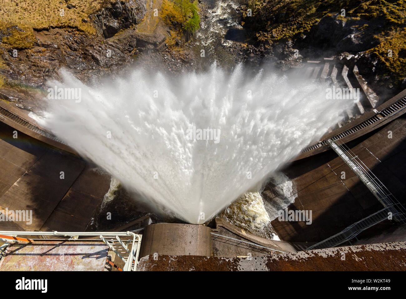 The Monar Dam at in Glen Strathfarrar, Highland Scotland. The first double curvature arch dam
