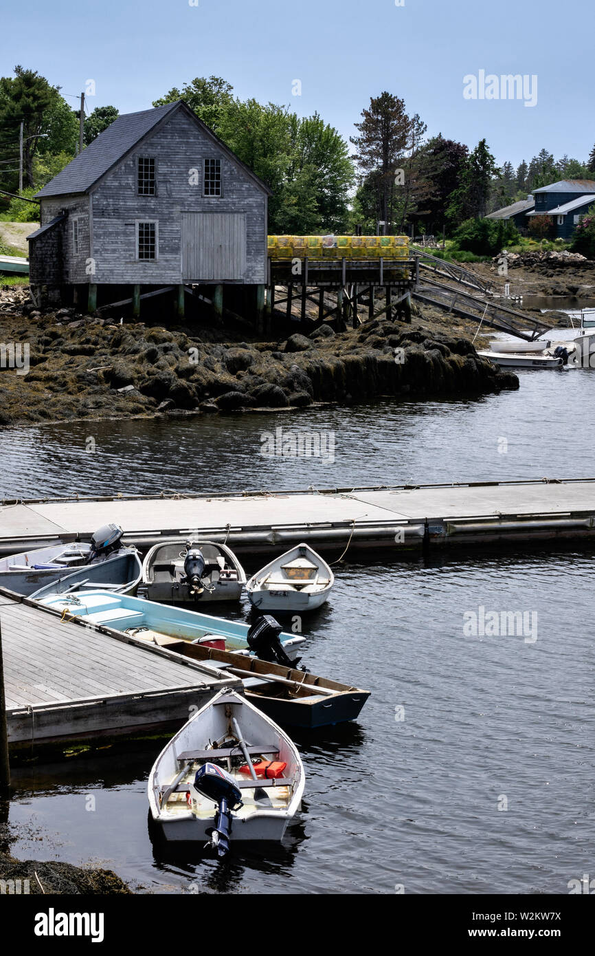A lobster wharf at Cozy Harbor in Southport, Boothbay Harbor, Maine
