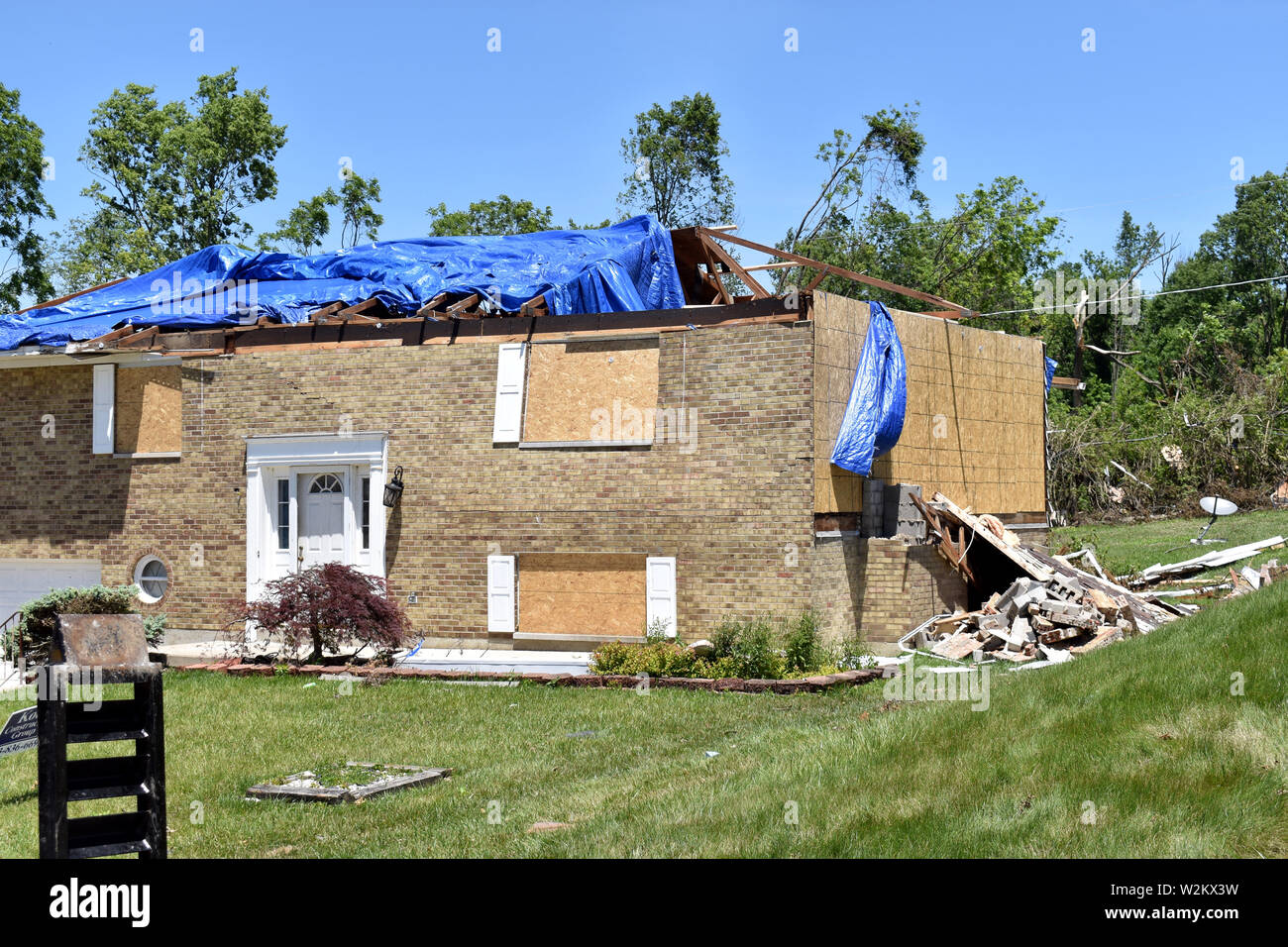Tornado damage that occurred on the 27ty of May 2019 in the Dayton, Ohio vicinity. Stock Photo