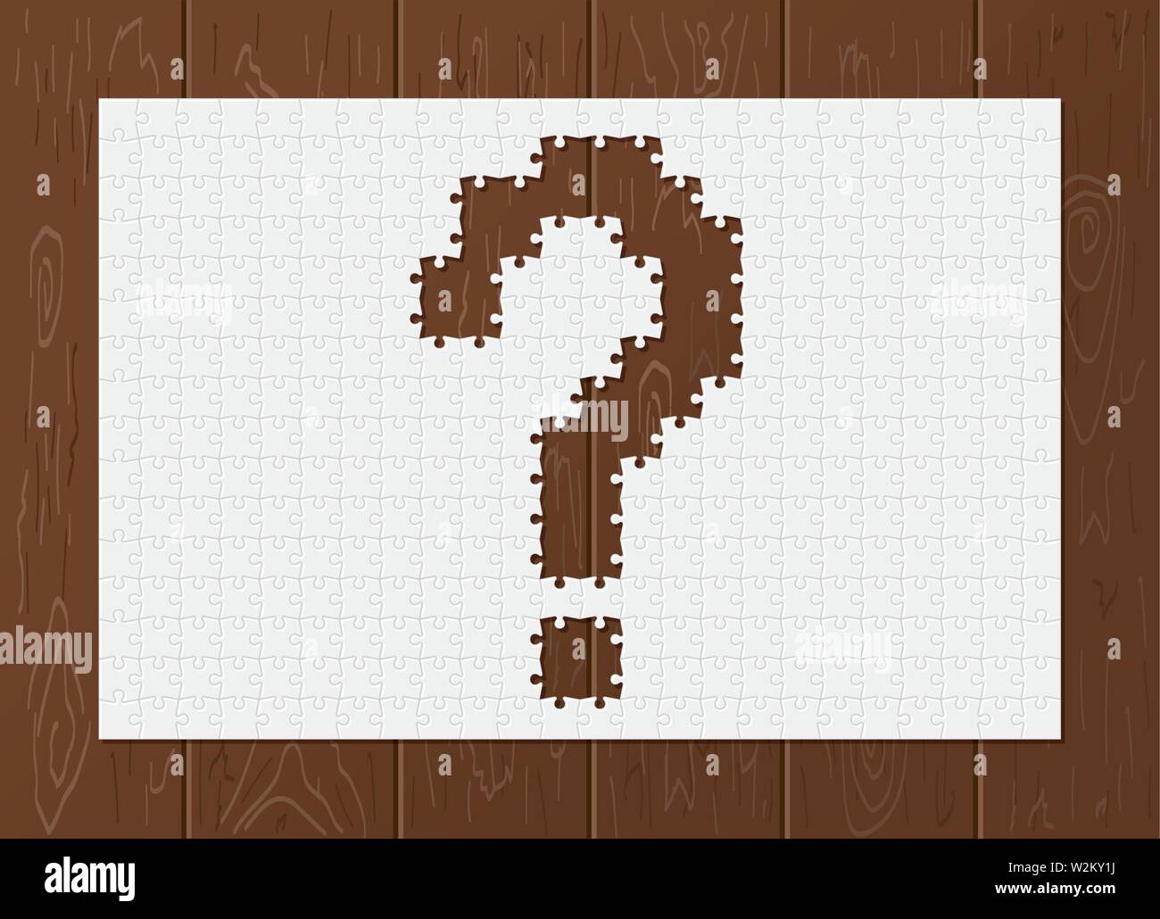 Realistic vector puzzle and wooden background. Stock Vector