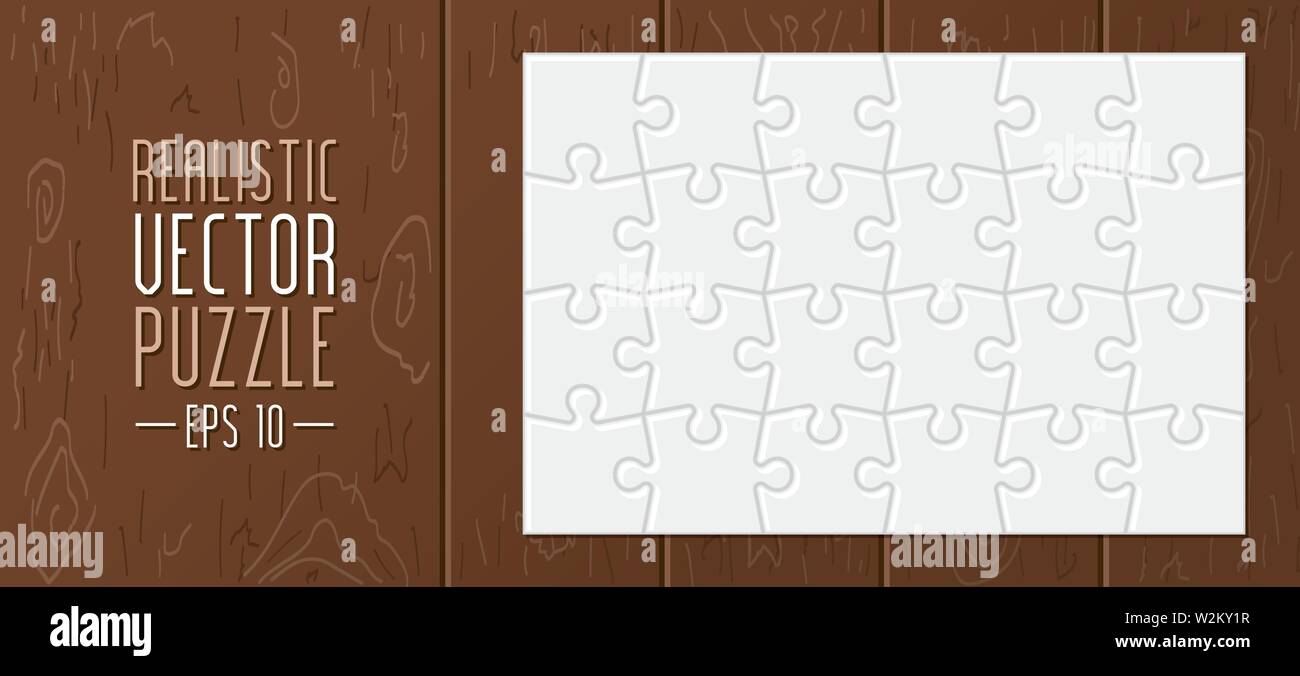 Realistic vector puzzle and wooden background. Stock Vector